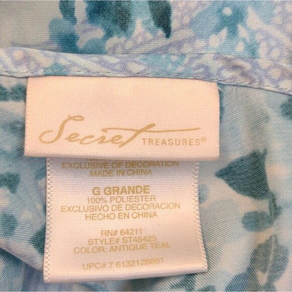 Secret Treasures Nightgown Teddy Slip Floral Blue and White Large - Picture 6 of 12